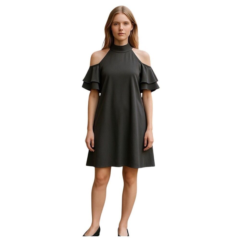 Naked Zebra Women's Black Cold‎ Shoulder Knee Length Dress Size L
